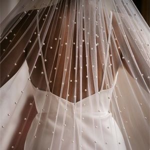 Extra long ivory pearl wedding veil